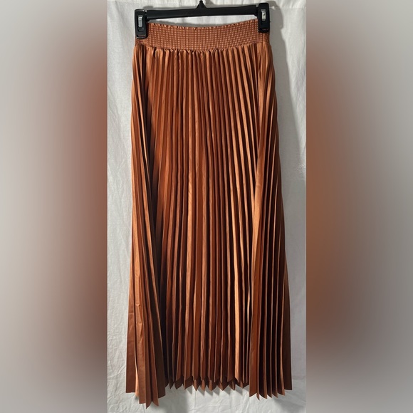COPPER PLEATED METALLIC MIDI SKIRT - Picture 5 of 6
